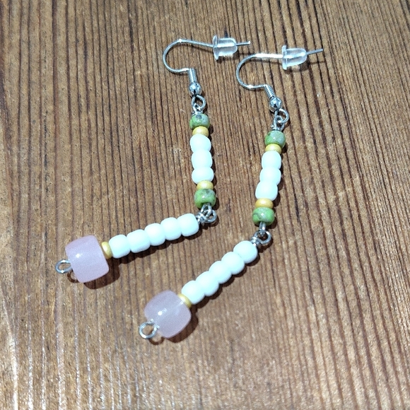 *5 For $20*White and Pink Beaded Long Dangle Earrings / Handmade Ladies Earrings - Picture 3 of 6